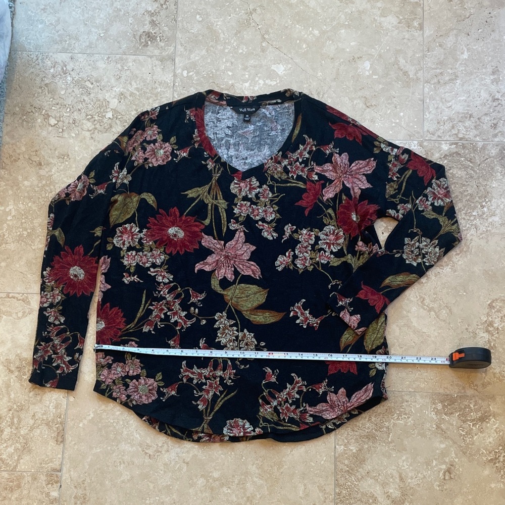 Black Floral Long Sleeve Top